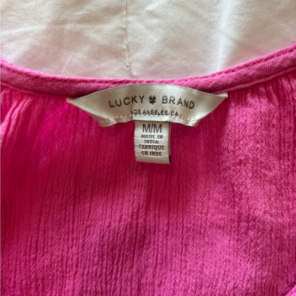 LUCKY BRAND Size Medium Pink Cotton Gauze Flutter Sleeve V-Neck Blouse Top Sz M - Picture 4 of 9